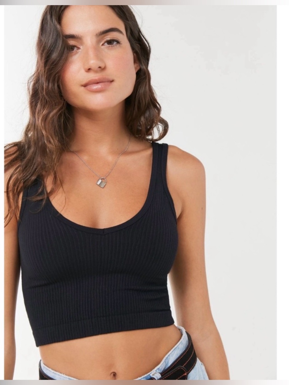 Urban Outfitters Out From Under Drew Seamless Black Cropped Ribbed Tank Top